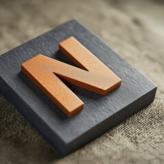 Poster - Single Orange Letter N Block on Textured Grey Surface for Creative Design and Branding Use