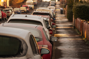 Naklejka na meble Frost snow covered british road and cars in england uk