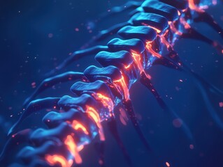 Poster - Glowing Blue and Orange Vertebrae 3D Rendering