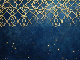 Aufkleber - Gold Geometric Pattern on Blue Glitter Background