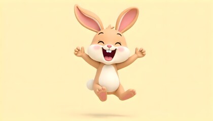 Aufkleber - A cheerful cartoon bunny joyfully jumping in the air with a big smile, perfect for Happiness day
