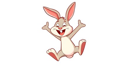 Aufkleber - A cheerful cartoon bunny joyfully jumping in the air with a big smile, perfect for Happiness day