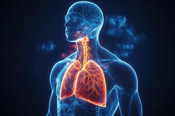 Poster - Human Lungs Anatomy Digital 3D Model Glowing Orange and Blue