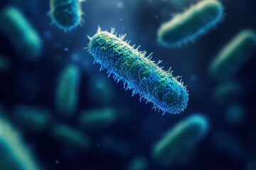 Aufkleber - Microscopic View of Rod Shaped Bacteria in Blue and Green Hues
