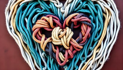 Aufkleber - A stylized yarn image of a heart made up of interconnected shapes and colors, perfect for Happiness day 