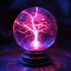 Poster - Plasma Ball Glowing with Purple and Pink Energy in Dark Background
