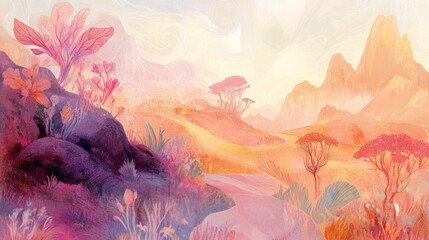 Wall Mural - Swirling Patterns in a Gentle Fantasy Landscape