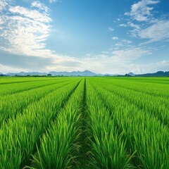 Aufkleber - Vibrant Green Rice Paddy Field Under a Sunny Sky