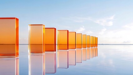 Poster - Orange Glass Blocks Reflecting in Calm Water at Sunset