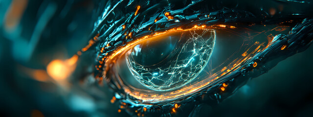 Wall Mural - Futuristic Cyber-Eye with Neural Network Interface