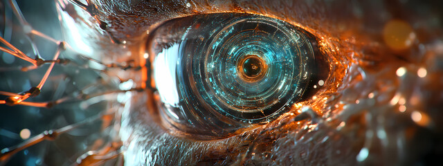 Wall Mural - Futuristic Cyber-Eye with Neural Network Interface