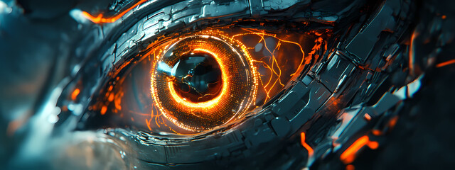 Wall Mural - Futuristic Cyber-Eye with Neural Network Interface