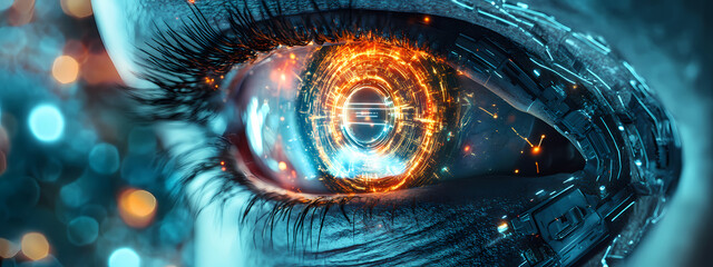 Wall Mural - Futuristic Cyber-Eye with Neural Network Interface