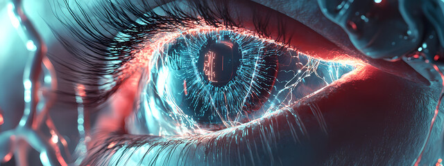 Wall Mural - Futuristic Cyber-Eye with Neural Network Interface
