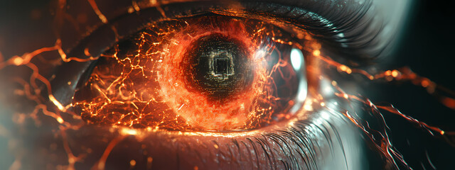 Wall Mural - Futuristic Cyber-Eye with Neural Network Interface