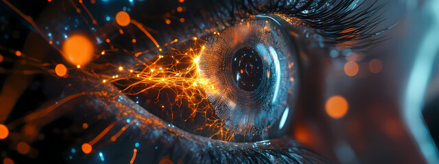 Wall Mural - Futuristic Cyber-Eye with Neural Network Interface