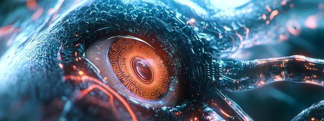 Wall Mural - Futuristic Cyber-Eye with Neural Network Interface