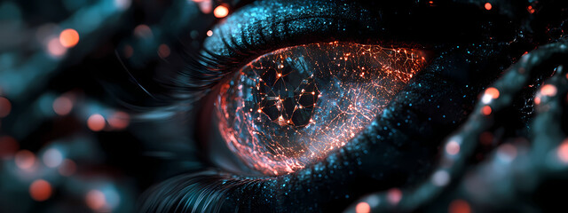 Wall Mural - Futuristic Cyber-Eye with Neural Network Interface