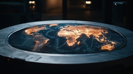 Poster - A detailed illuminated globe showcasing continents and oceans, highlighting geographical features with a modern design.