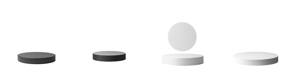 Fototapete - A set of simple minimalist geometric platforms or podiums arranged in a clean symmetrical display  The black and white platforms provide a sleek