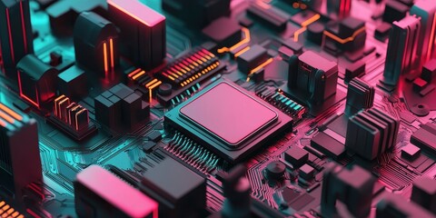 Poster - A vibrant close-up of a circuit board featuring intricate components and colorful lighting effects.