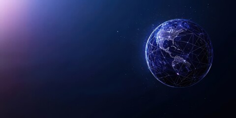 Fototapete - A glowing digital globe against a dark backdrop, showcasing interconnected lines and cities, representing global connectivity.