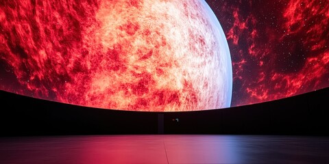 Poster - A vibrant, immersive display of a massive, fiery celestial body under a dome, creating a captivating cosmic atmosphere.