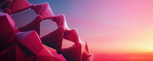 Aufkleber - A vibrant, abstract image featuring geometric shapes against a colorful sunset backdrop, suggesting a blend of technology and nature.