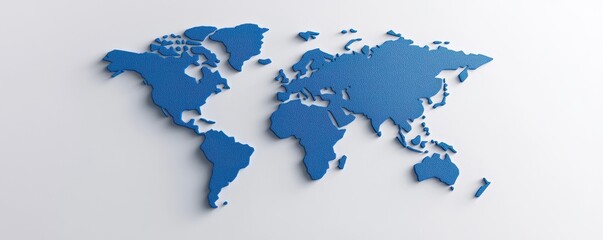 Poster - A three-dimensional blue map of the world displayed against a white background, emphasizing global geography and connections.