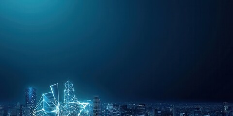Fototapete - A futuristic city skyline illuminated with a digital glow, blending technology and urban aesthetics against a dark backdrop.