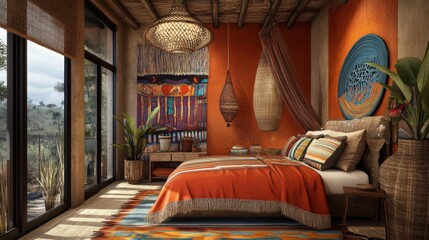 Wall Mural - Vibrant Canopy Bed in Eclectic Bedroom Design