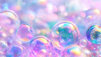 Poster - Colorful Iridescent Bubbles with Soft Background in Pastel Hues