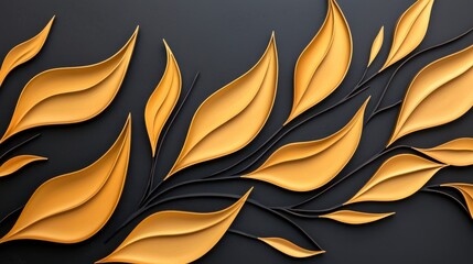 Poster - A vibrant display of golden leaves against a dark background, showcasing an artistic and modern design element.