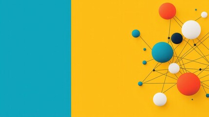 Aufkleber - A vibrant abstract design featuring colorful circles interconnected by lines against a bright yellow and teal background.