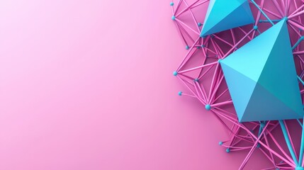 Aufkleber - A vibrant geometric design featuring blue pyramids on a pink background, combining modern aesthetics with abstract forms.