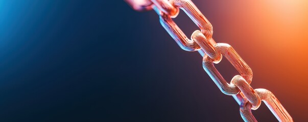 Poster - A close-up image showing a metallic chain link against a gradient background of blue and orange hues.