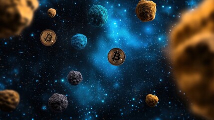 Aufkleber - A visually striking depiction of colorful microbes floating in a cosmic background, illustrating the intersection of biology and space.