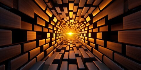 Aufkleber - A mesmerizing tunnel of illuminated blocks converging towards a bright light at the center, creating a dramatic and surreal visual effect.