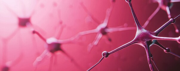 Poster - Abstract image of interconnected neurons on a pink background, illustrating neural networks and the complexity of the nervous system.