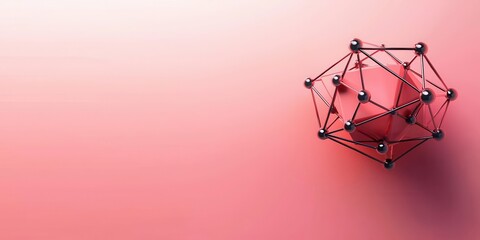 Fototapete - A geometric structure with interconnected lines and nodes set against a soft pink gradient background.