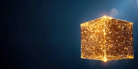 Aufkleber - A glowing golden cube emits sparkling light against a dark background, creating a magical and futuristic atmosphere.