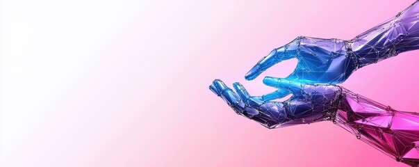 Aufkleber - A futuristic image of robotic hands gently holding glowing light, symbolizing technology and innovation.