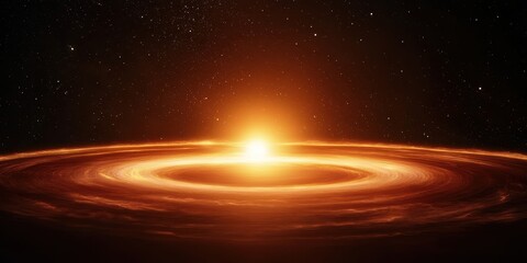 Poster - A stunning cosmic scene featuring a radiant sun surrounded by swirling rings and a starry backdrop, evoking a sense of awe and wonder.