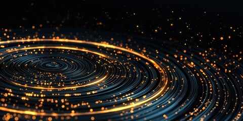 Aufkleber - A mesmerizing swirl of golden light particles against a dark background, creating a dynamic and enchanting visual effect.