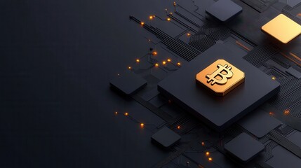 Aufkleber - A digital representation of a cryptocurrency concept featuring a golden Bitcoin symbol on a circuit board background.
