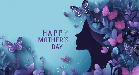 Wall Mural - happy mother's day violet flowers and women