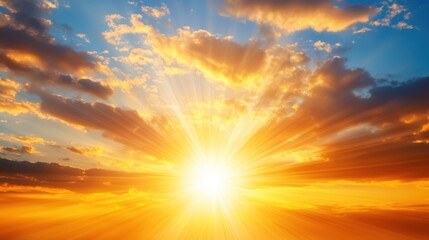 Poster - A stunning sunset with rays of sunlight piercing through colorful clouds, creating a vibrant and warm atmosphere.