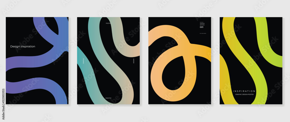 Abstract line wave poster background vector set. Minimalist cover ...