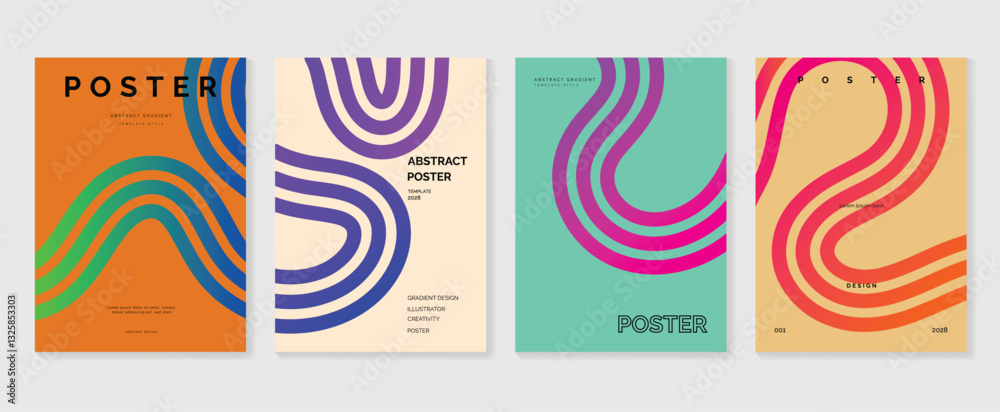 Abstract line wave poster background vector set. Minimalist cover ...