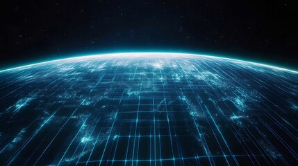 Poster - Glowing Blue Digital Network on Dark Earth